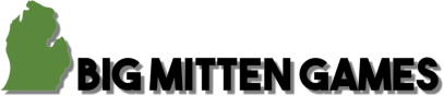 an image in the shape of Michigan with the words Big Mitten Games written to the right.